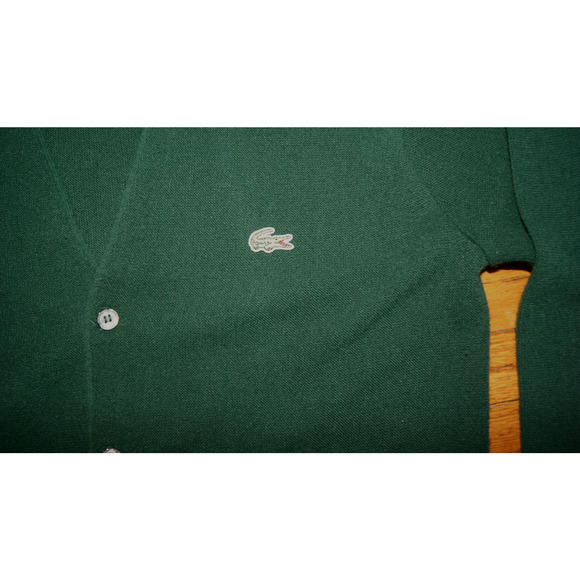 Vintage Izod Lacoste Green Cardigan Sweater M USA Made Orlon Acrylic Preppy Logo - Picture 3 of 9